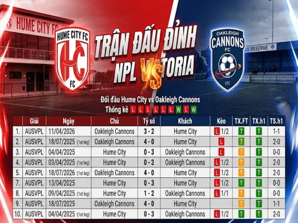 Đối đầu Hume City vs Oakleigh Cannons Đối đầu Hume City vs Oakleigh Cannons